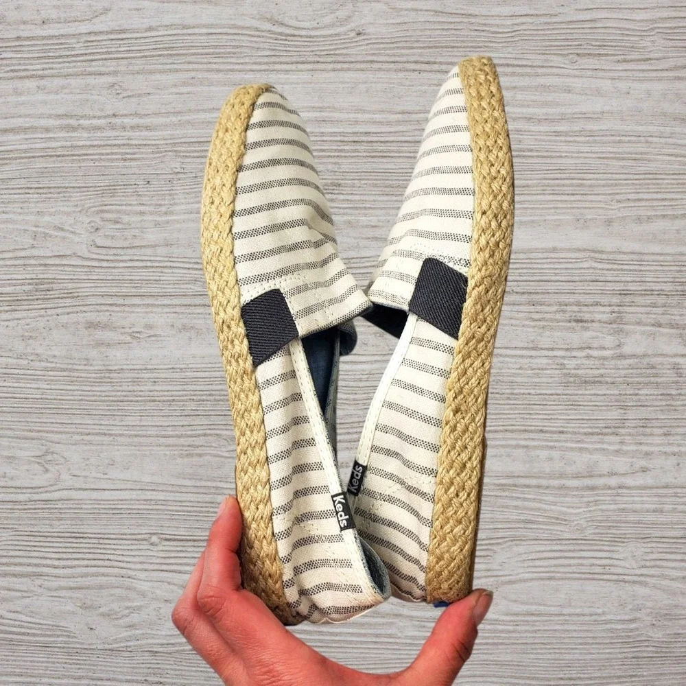 Keds Womens Striped Canvas‎ Espadrille Slip On Sneakers Cream Navy Size 10
